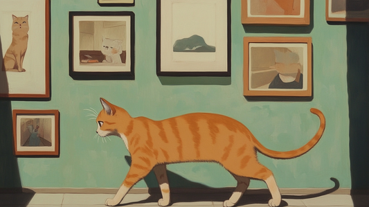 Painting of a Cat walking past wall art .png