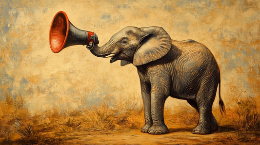 An elephant holding a megaphone, raising awareness