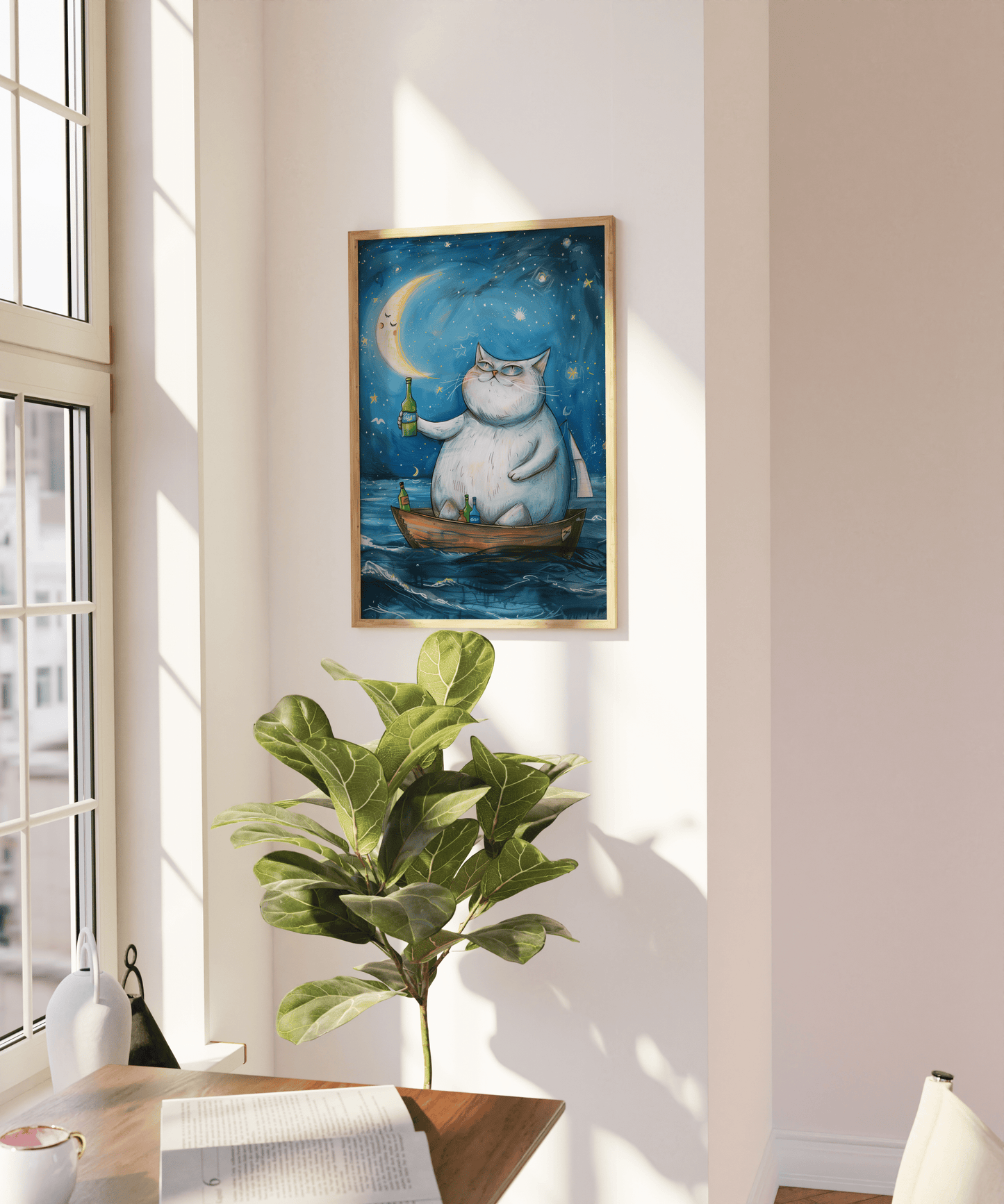 Paw Prints painting of a cow surfing on a wave in sunny San Diego, on a blank wall - Paw Prints