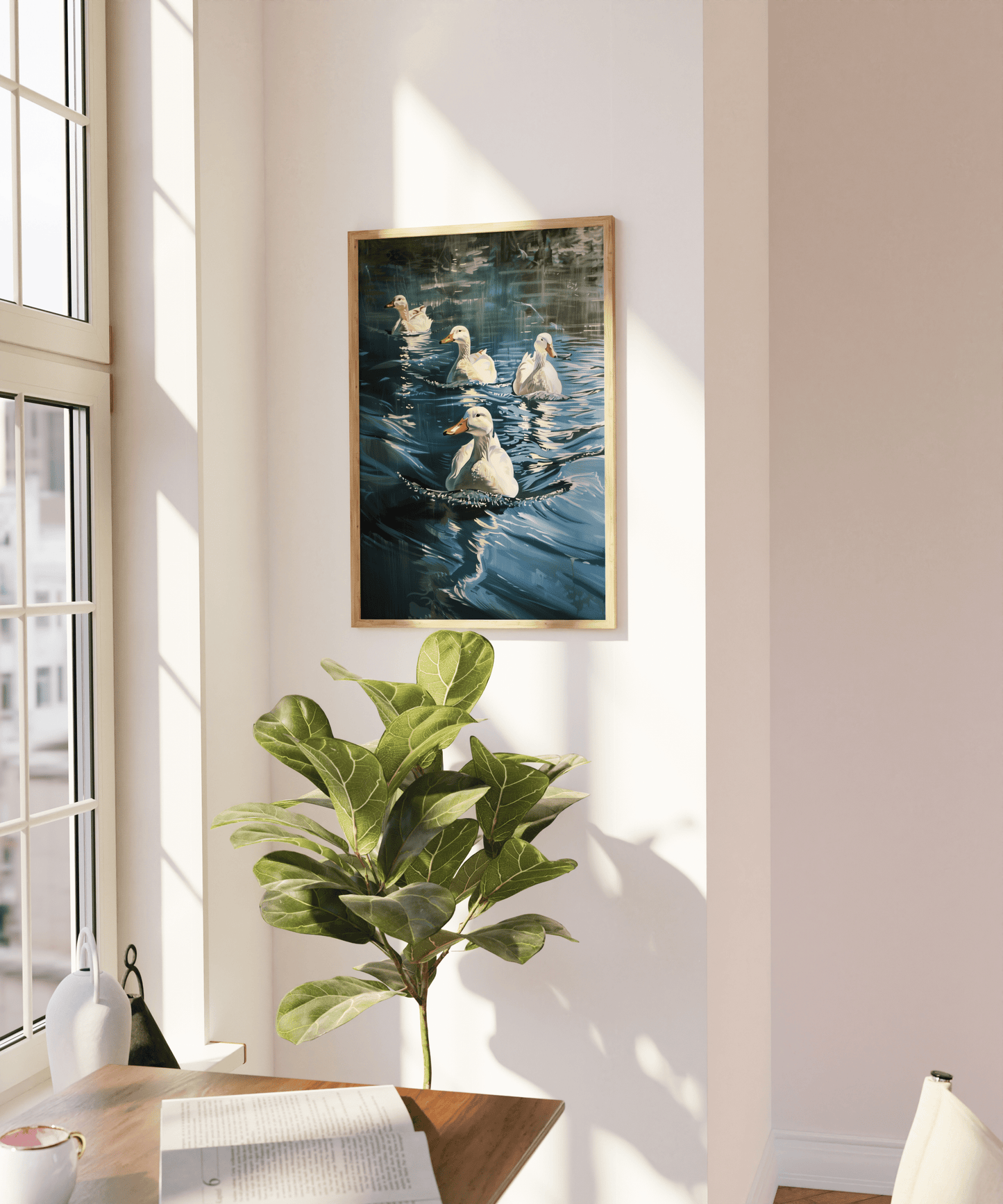 Paw Prints painting of a cow surfing on a wave in sunny San Diego, on a blank wall. 