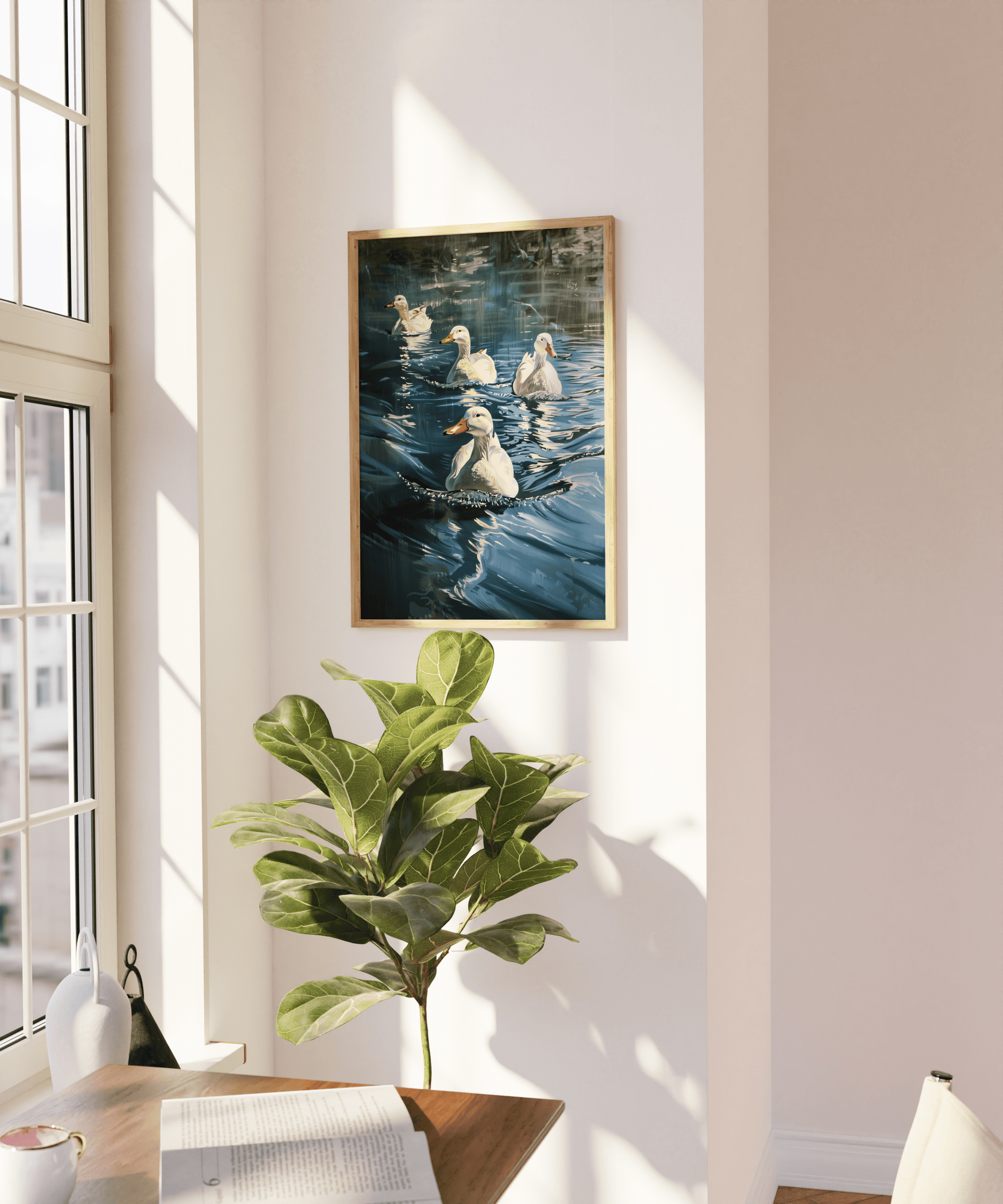 Paw Prints painting of a cow surfing on a wave in sunny San Diego, on a blank wall. 
