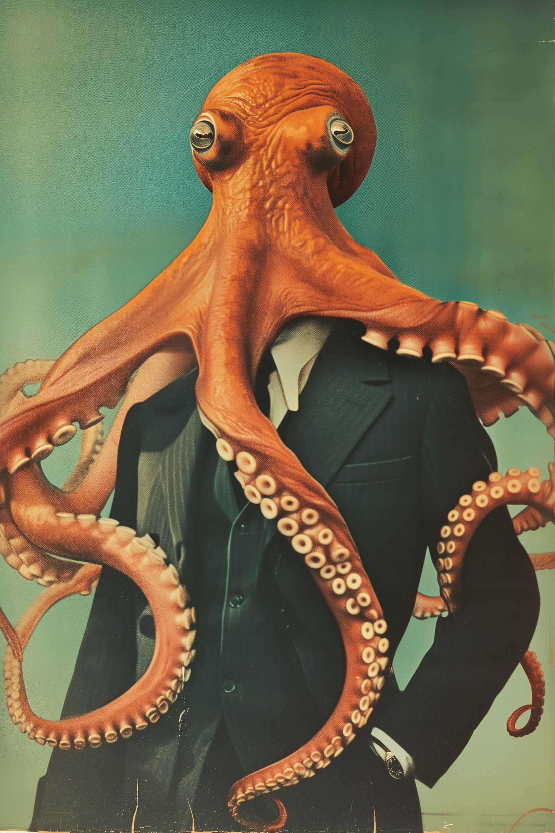 Vintage painting of a octopus wearing a suit, confident stance - Paw Prints